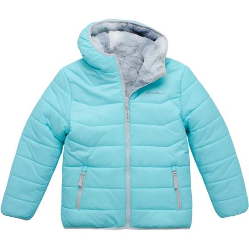 Reversible Puffer Jacket Girls Waterproof Faux Fur